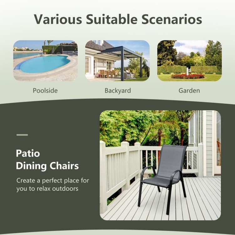 4 Pieces Stackable Patio Dining Chairs Set with Armrest - 29" x 21.5" x 35.5" (L x W x H)