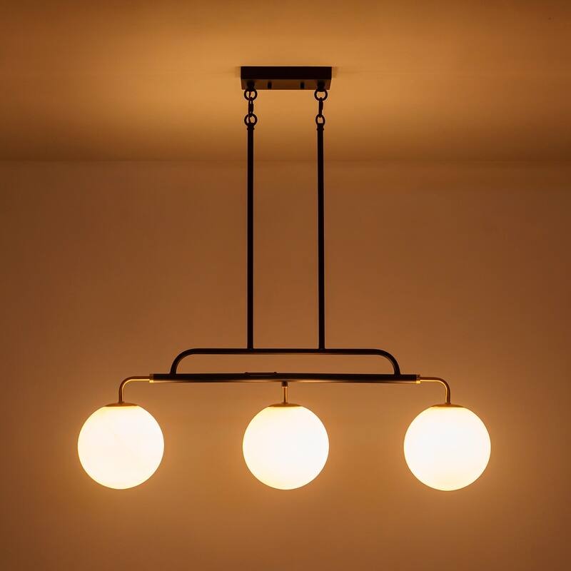 3 - Lights Modern Linear Globe Chandelier Kitchen Island Pendant Light - W33.9"