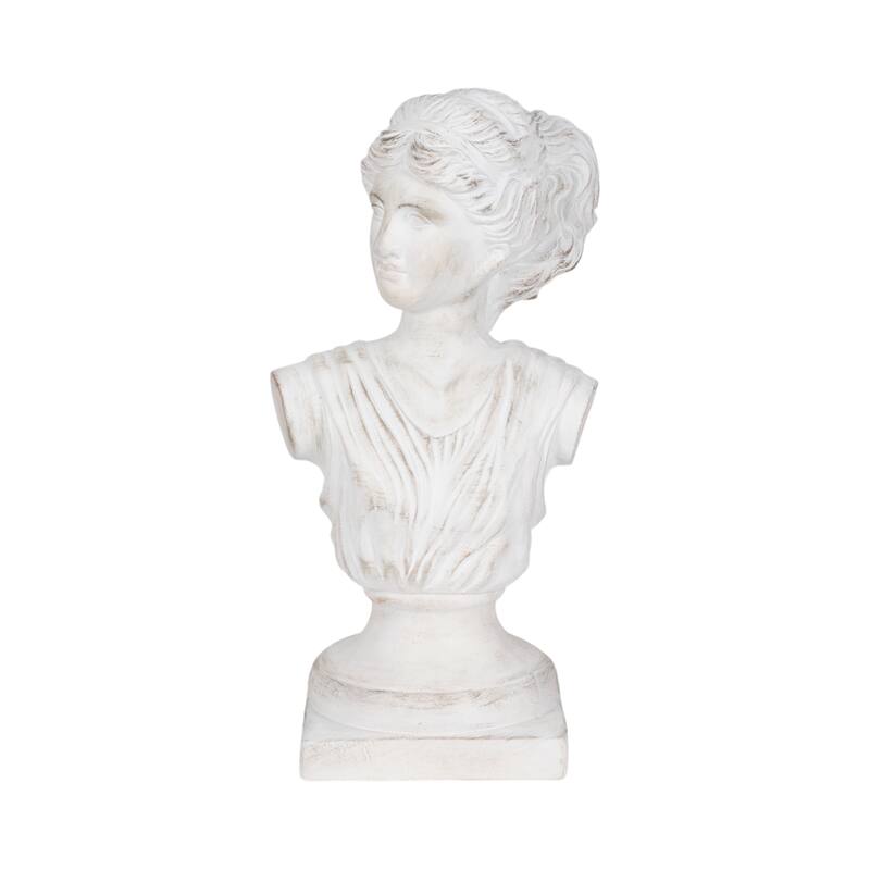 Sagebrook Home Grecian Bust Distressed Resin Novelty Sculpture - 10" x 8" x 20" - White