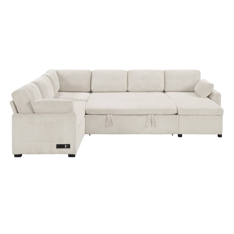 111.2" U-shaped Sofa with Reversible Chaise and Convertible Sofa Bed