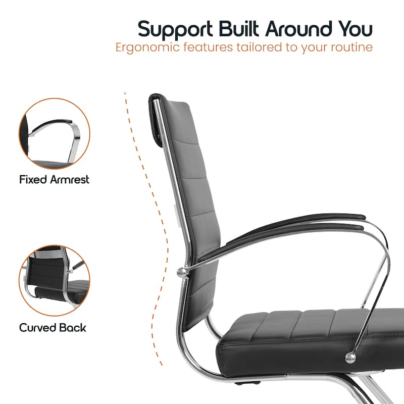 Benmar Series Mid Back Modern Leather Office Executive Desk Chair, Ergonomic Seating with Stainless Steel Sled Base