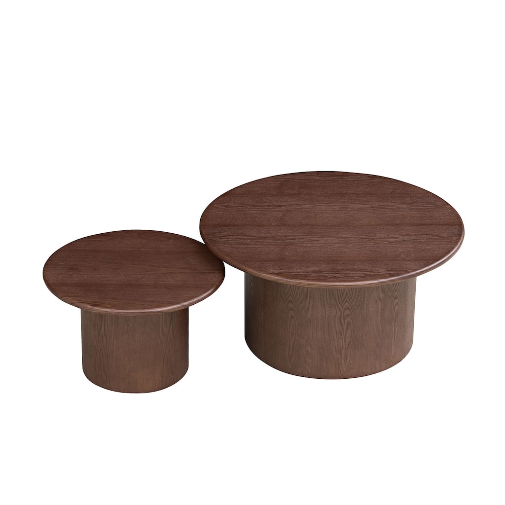 Coffee Table Set of 2, MDF Round Coffee Table for Living Room, Apartment, Leisure Area Walnut