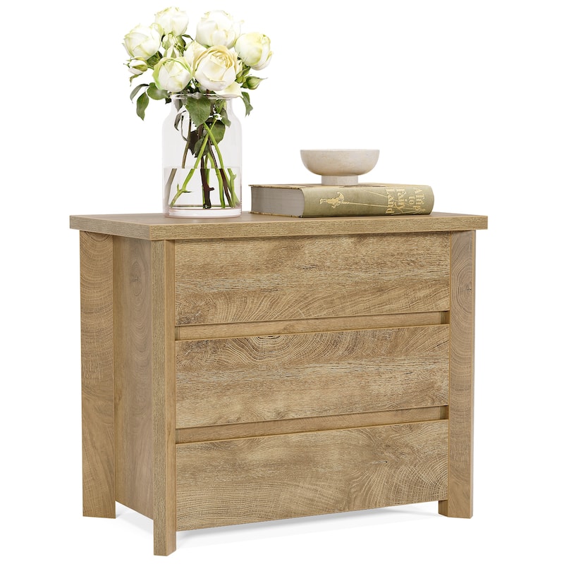 Oversized 3-Drawer Wood Nightstand, Large Storage Night Stand for Bedroom