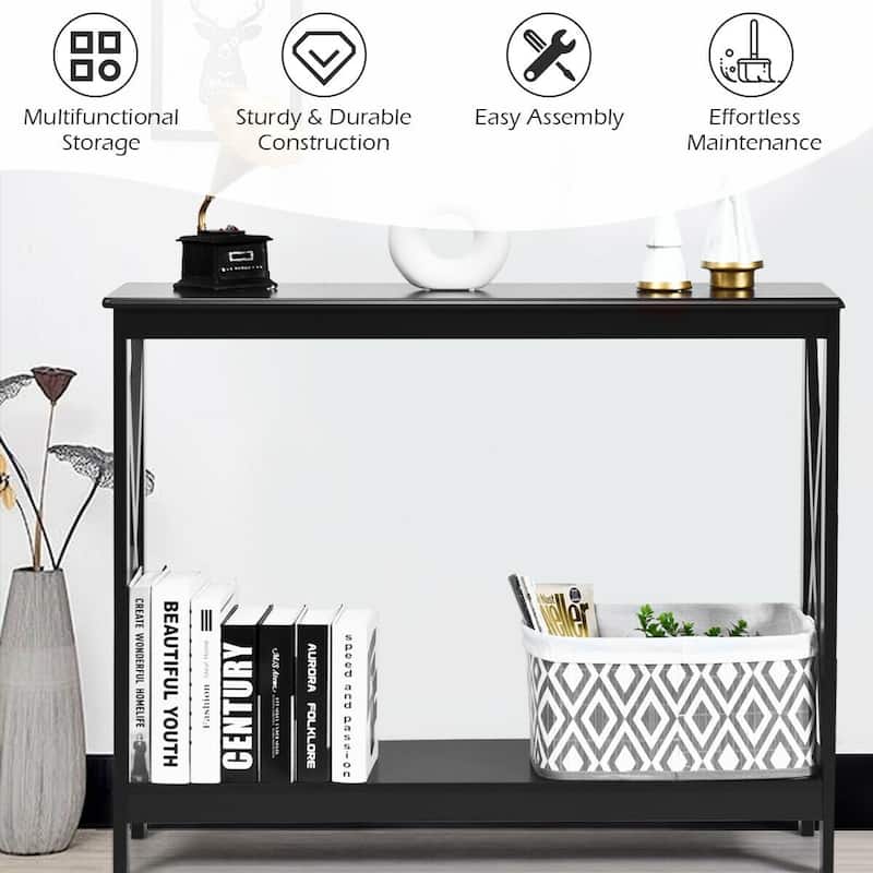 Space-Saving Console Table with Modern X-Shape and Large Shelves Perfect for Entryway or Living Room