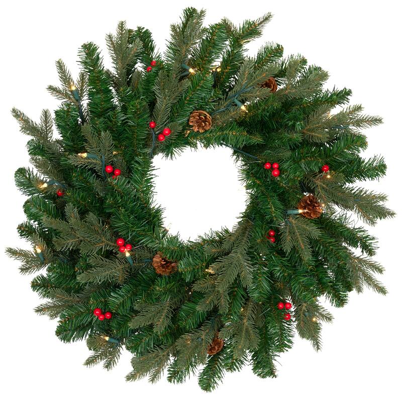 Real Touch™ Pre-Lit Mixed Noble Spruce Wreath - 24" - Clear Lights