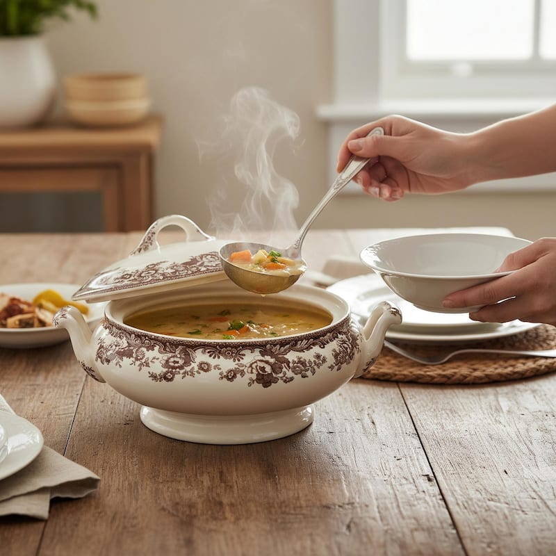 Spode Delamere Covered Vegetable Dish - 12.2" W x 9" D