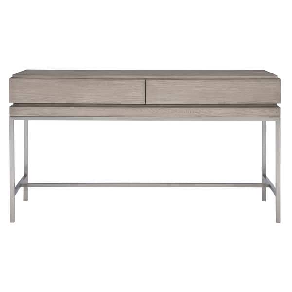 slide 2 of 7, Uttermost Kamala 54" Long Oak Veneer Top Stainless Steel Console Table Light Mushroom Gray