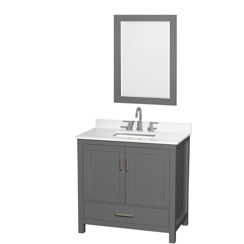Wyndham Collection WCS141436S-QTZ-US3M24 Sheffield 36" Free Standing - Dark Gray / White Quartz Top / Brushed Chrome