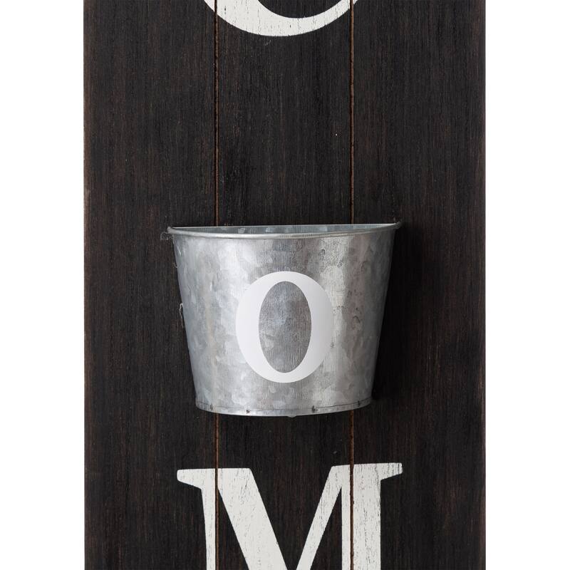 Glitzhome 42-inch Wooden Welcome Porch Sign Wall Decor with Metal Planter