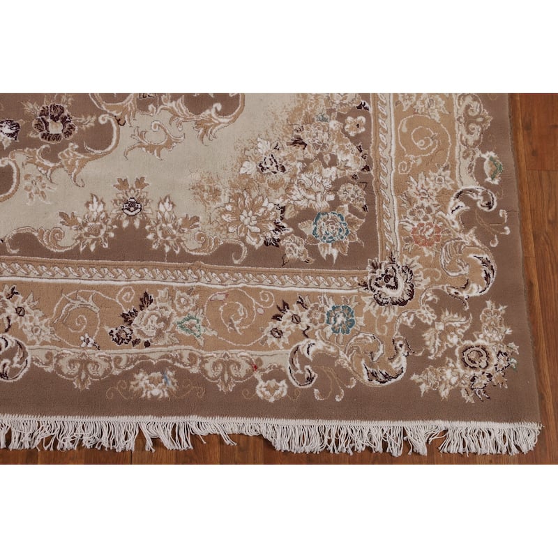 Brown Floral Kashan Turkish Area Rug Machine Made Traditional Carpet - 8'2" x 11'7"