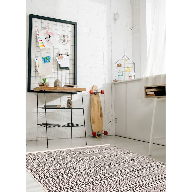 ECARPETGALLERY Flat-Weave Marrakech Cream Wool Kilim - 5'1 x 7'4