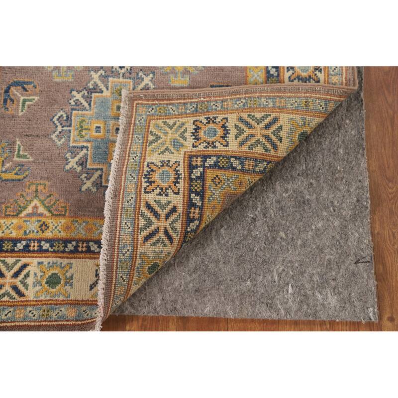Geometric Brown Kazak Foyer Rug Hand-Knotted Wool Carpet - 2'8" x 4'3"
