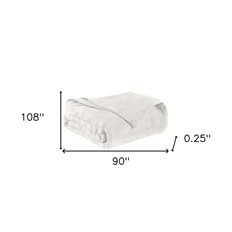HomeRoots King White Cotton Basketweave Geometric Blanket