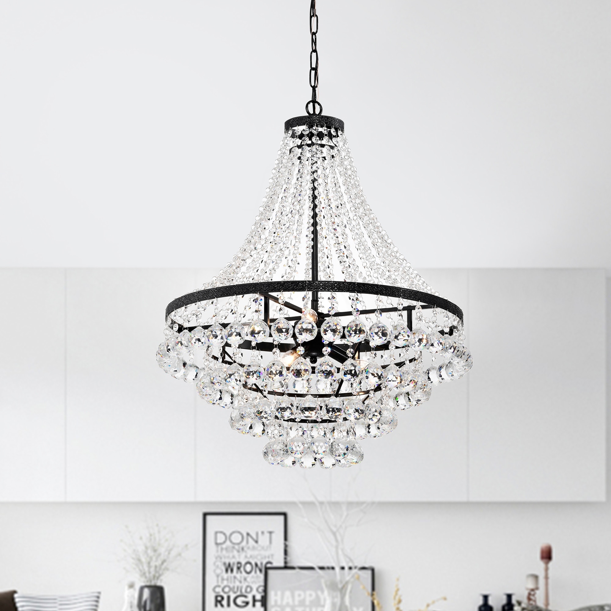Antique Black Finish 7-Light Empire Four Tier Chandelier with Crystals Hanging