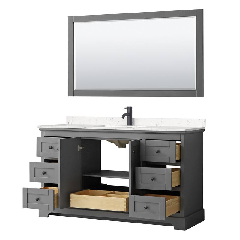 Avery 60 Inch Single Vanity, Cultured Marble Top, 58 Inch Mirror