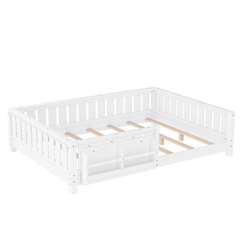 Montessori Floor Bed Low Profile Kids Bed with Rails & Bookshelf