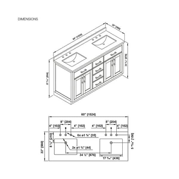 dimension image slide 5 of 14, OVE Bailey Bathroom Vanity with Power Bar
