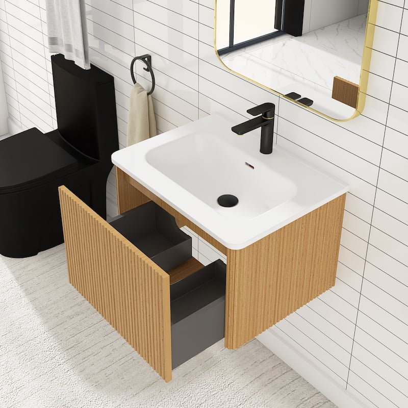 Floating Bathroom Vanity with Glossy White Integrated Ceramic Sink