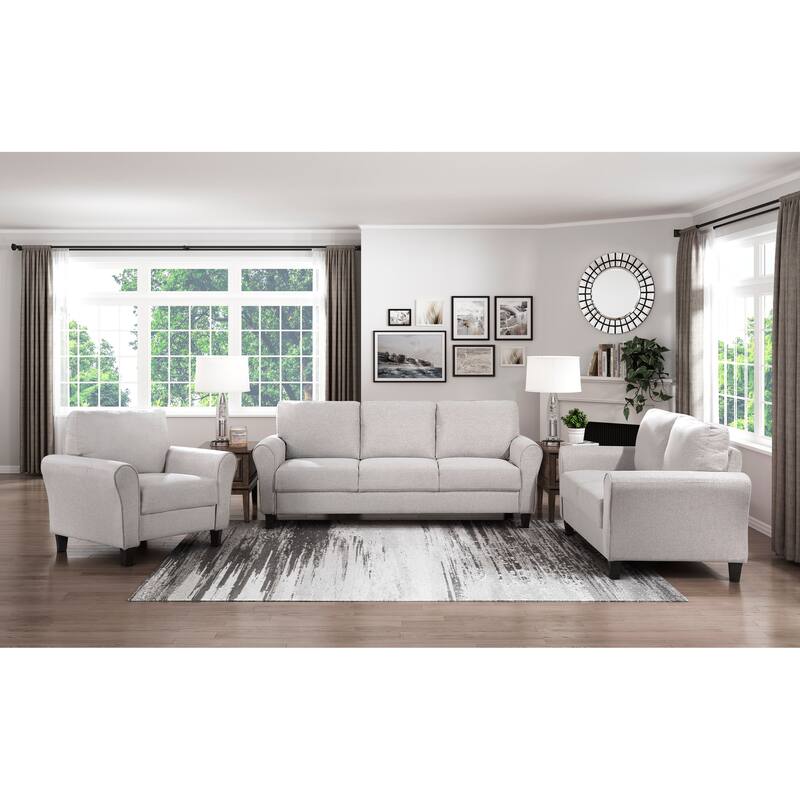Sand Hued Textured Fabric Upholstered 1pc Sofa with Attached Cushions