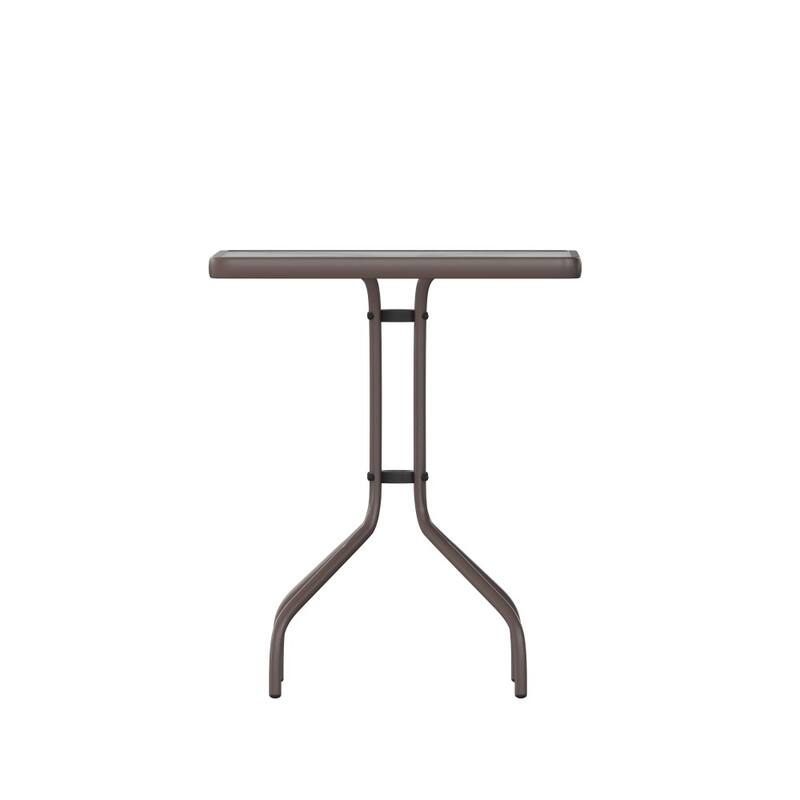 23.5" Square Tempered Glass Metal Table with Smooth Ripple Design Top