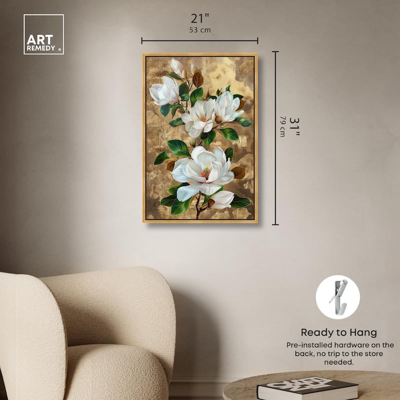 Guilded White flora Canvas by Art Remedy