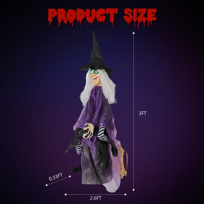 3ft Animatronics Hanging Witch Talking Outdoor Halloween Decorations