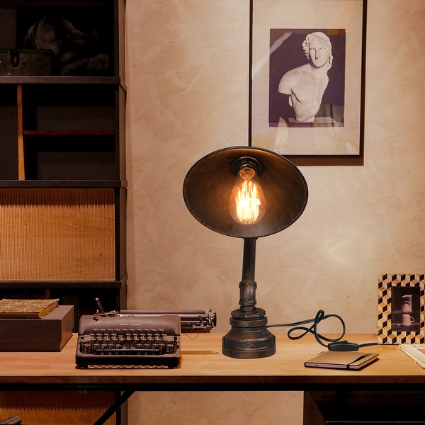 Lumina 15 in. Copper Industrial Iron Water Pipe Table Lamp