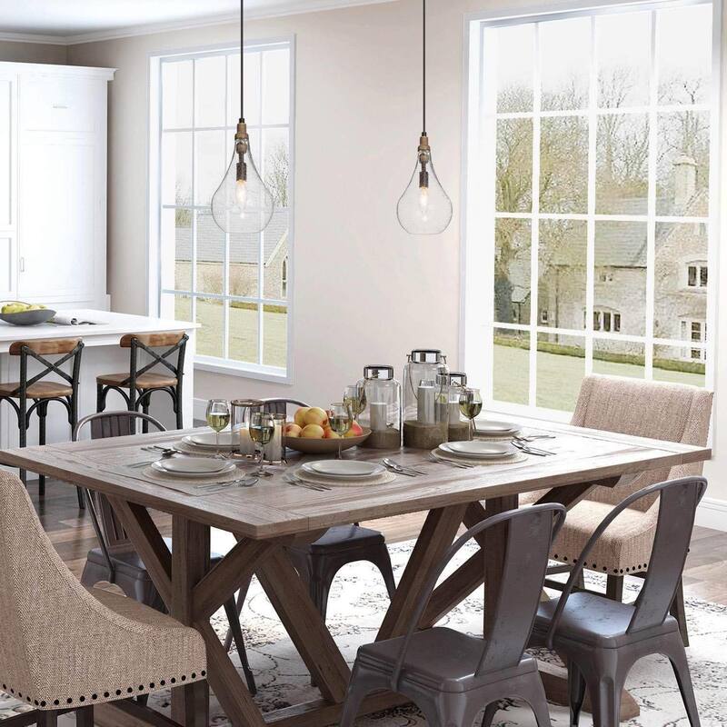 Luray Rustic Farmhouse 1-light Wood Glass Drop Kitchen Island Pendant Light - W5.9" x H11.8"