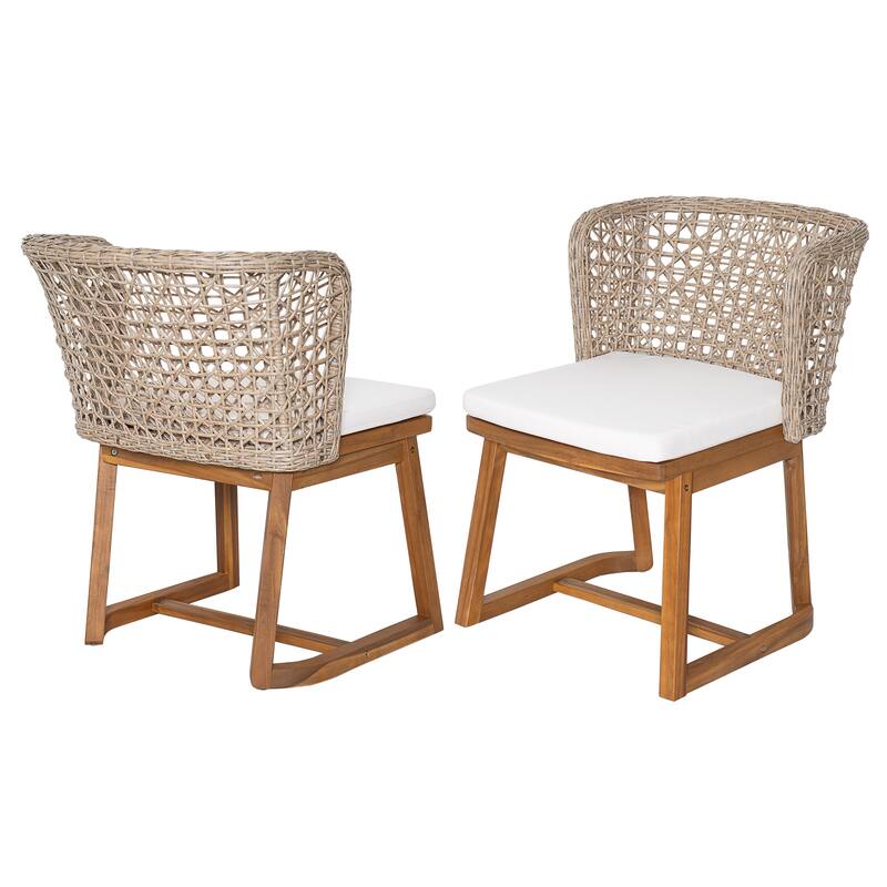 Christopher Knight Home - Solterra Outdoor Acacia Wood 3-Piece Conversation Set with Wicker Chairs and Cushions
