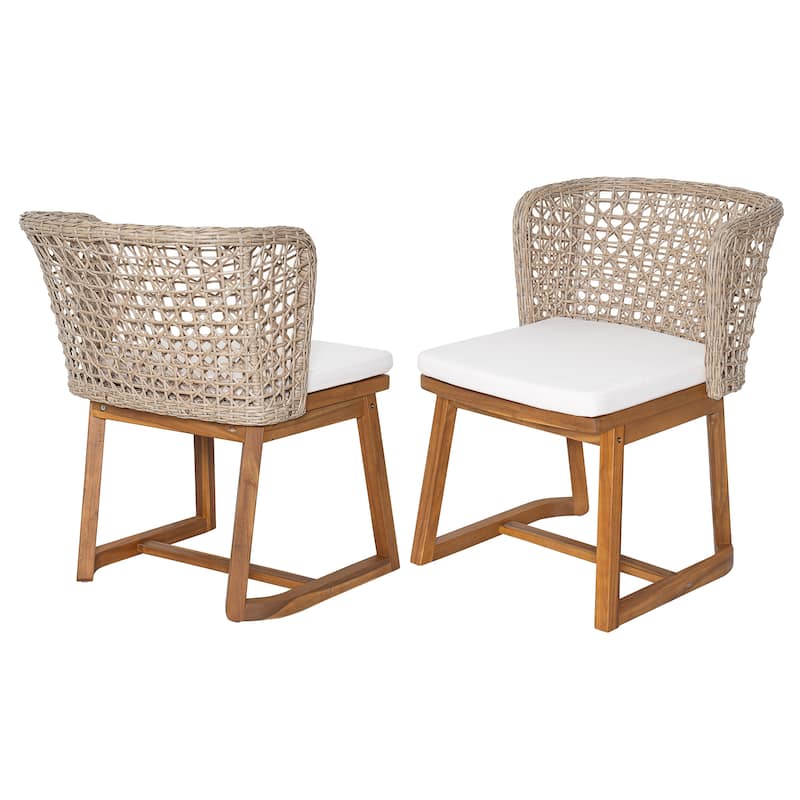 Scott Living Dome Outdoor Dining Chair Acacia Wood and Light Brown Wicker, Set of 2