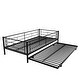 preview thumbnail 14 of 14, Black Twin over Twin Metal Bunk Bed Frame with Trundle, Fence, and Ladder