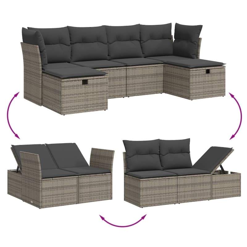 vidaXL Patio Sofa Set with Cushions Outdoor Furniture 6 Piece Poly Rattan