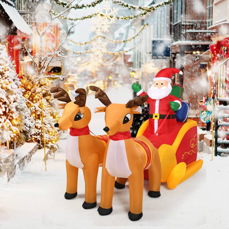 Gymax 7.5ft Inflatable Santa Reindeer Sled Christmas Decoration w/ LED - See Details