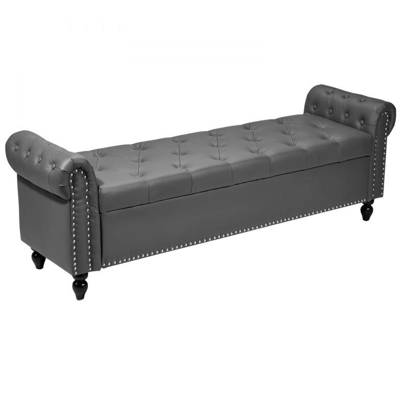Modern PU Leather Storage Ottoman Bench with Soft-Close Hinges for Spacious Bedroom Organizer - 65.4”L x 22”W x 18”H