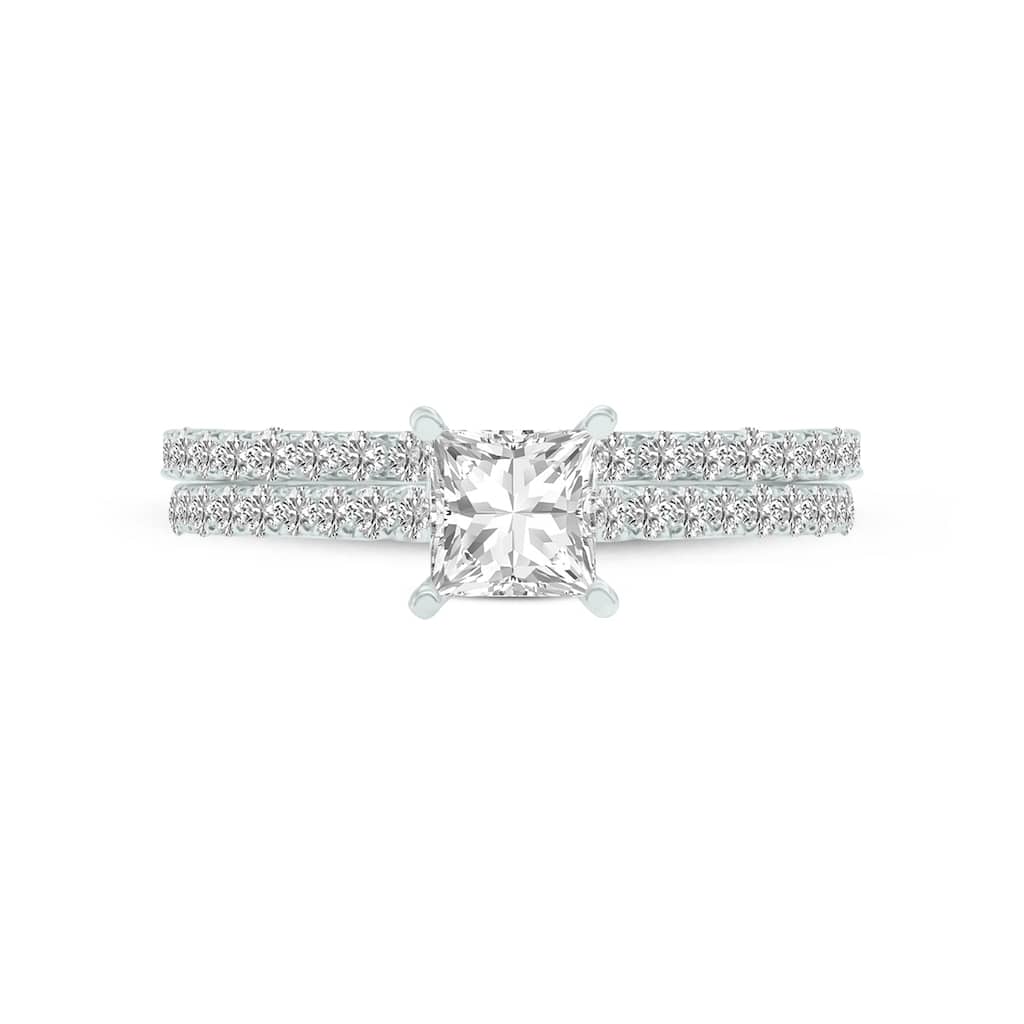 Marquee 1.50 CTW Center Princess Cut Lab Grown Diamond Engagement Ring Set in 14Karat White Gold