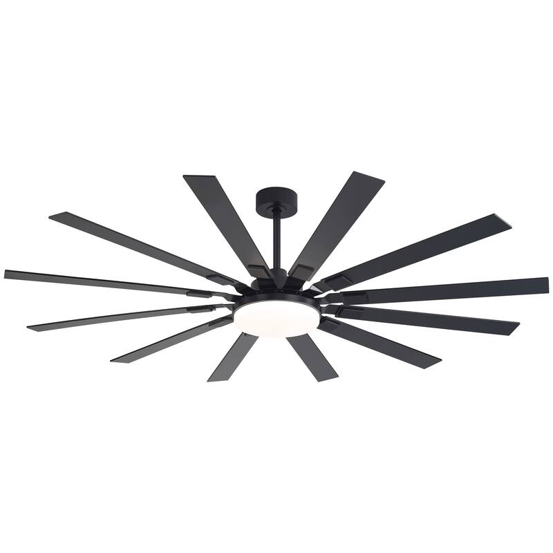 48"/52"/60"/72" Modern Black LED Ceiling Fan with Light Remote (3/5/6/8/12 Reversible Blades)