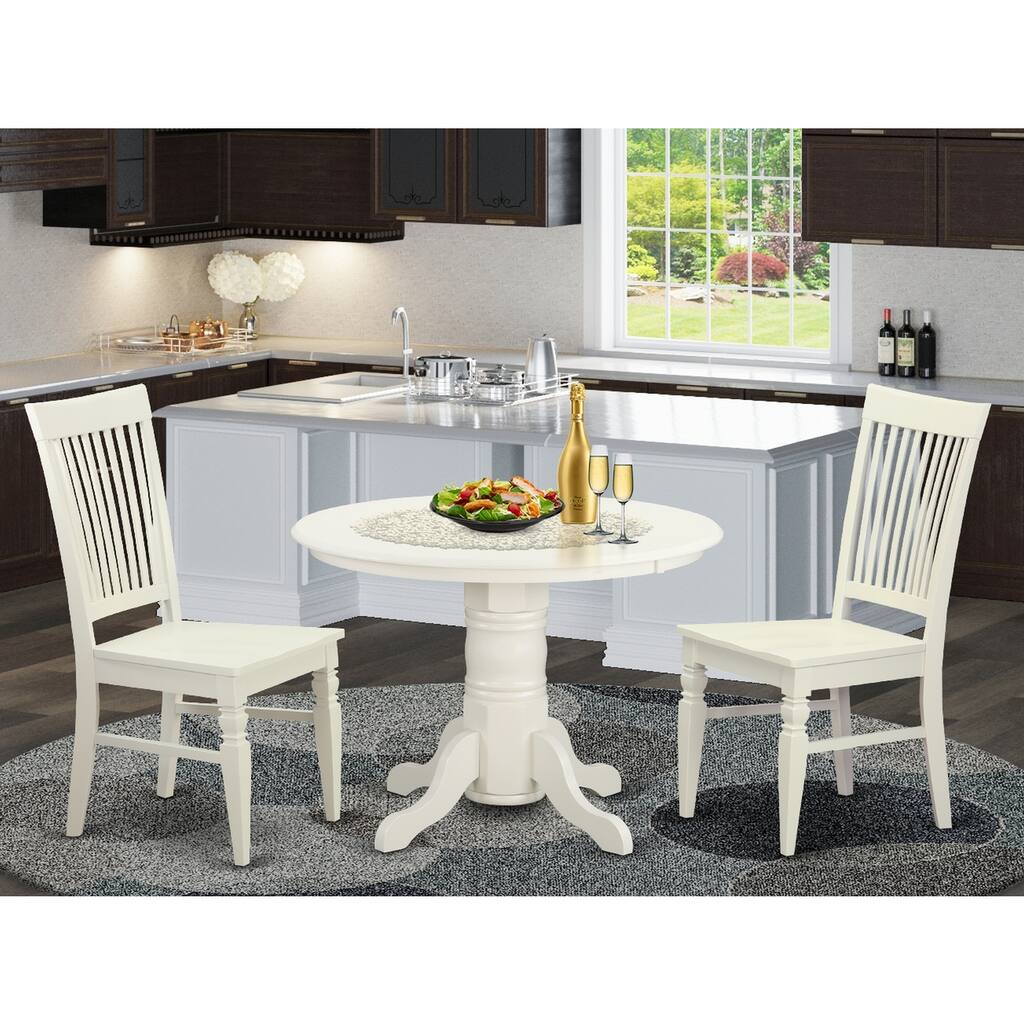 HomeStock 3-Piece Round Buttermilk and Cherry Finish Solid Wood Top Dining Table with 2 Chairs