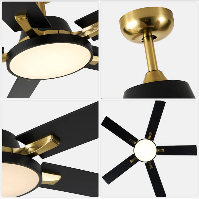 Bella Depot 52" Modern Ceiling Fan with Light and Remote Black 6-Speed Reversible Fan