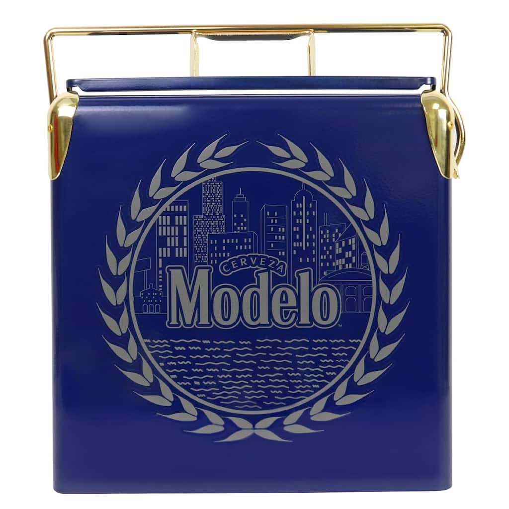 Modelo Retro Ice Chest Cooler W/ Bottle Opener 13L (14 qt), Blue,Gold