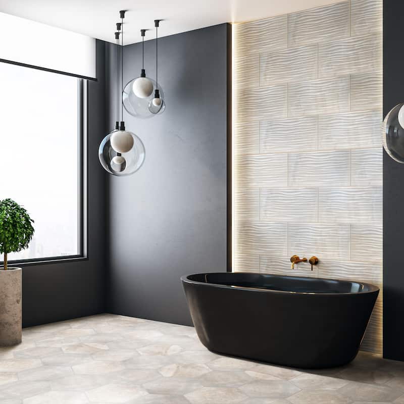 Merola Tile Dubai Deco Pearl 12-1/2" x 24-1/2" Porcelain Wall Tile