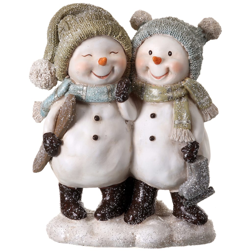 6" Brown and Gray Resin Ice Garden Snowman Couple