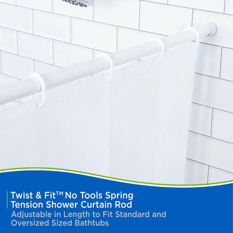 Kenney Twist & Fit No Tools Spring Tension Shower Curtain Rod, 36-63"