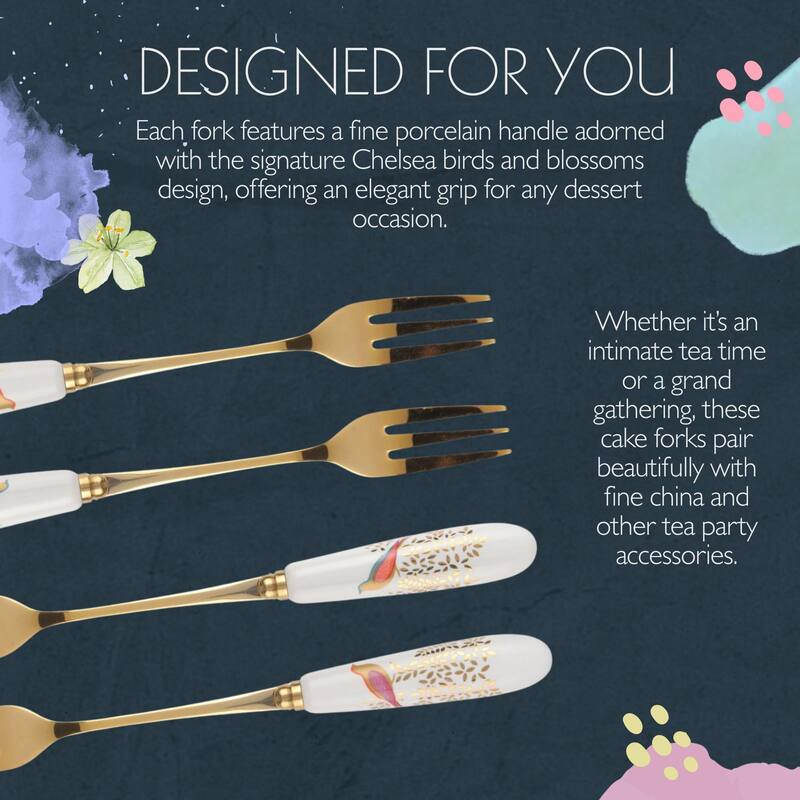 Sara Miller London Chelsea for Portmeirion Set of 4 Pastry Forks - 6 Inch