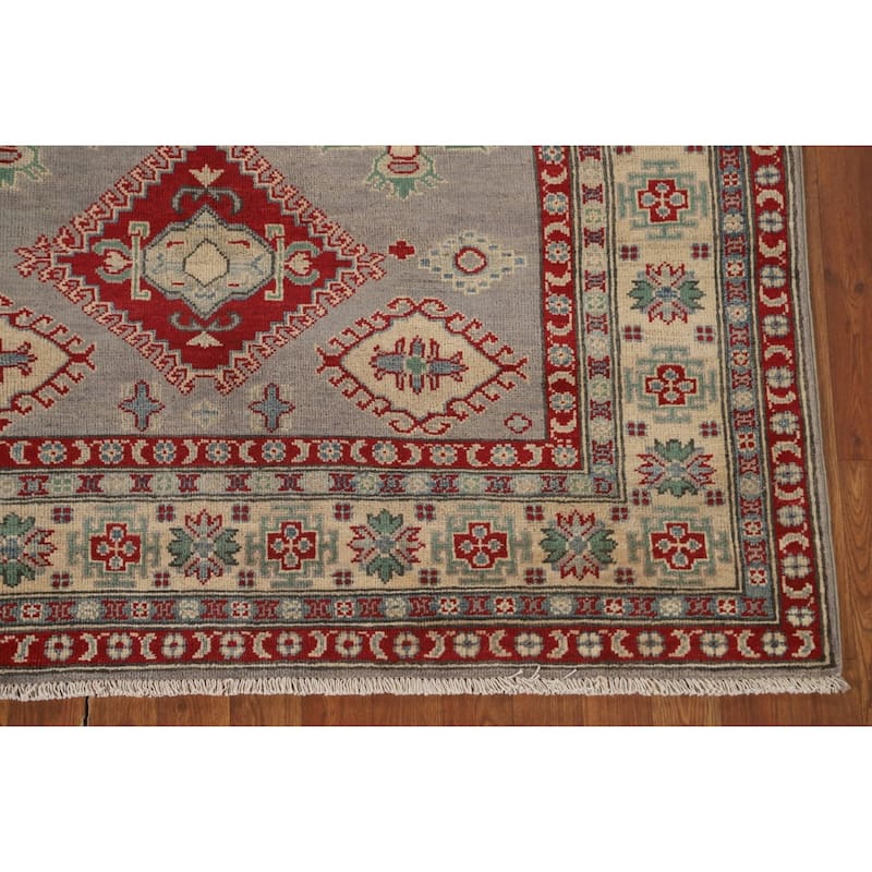 Kazak Area Rug Hand-Knotted Oriental Grey Wool Carpet - 5'0" x 6'5"