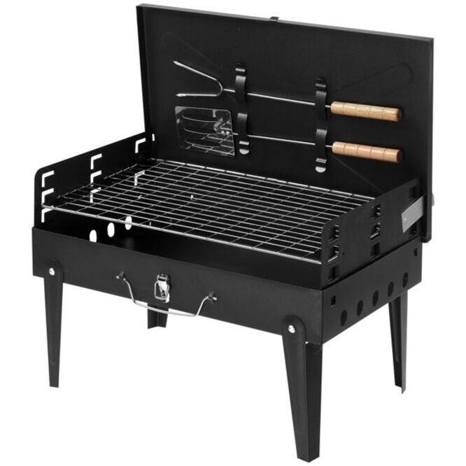 Portable Square Charcoal Grill- Black