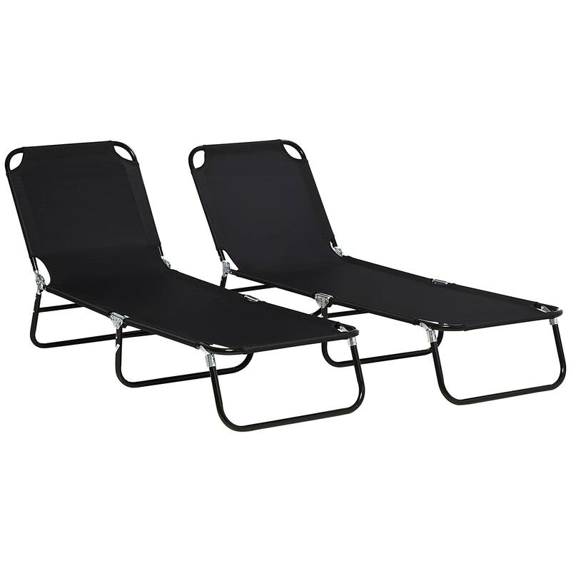 Outdoor 2-Piece Folding Chaise Lounge with 5-Level Reclining Back & Steel Frame - Black