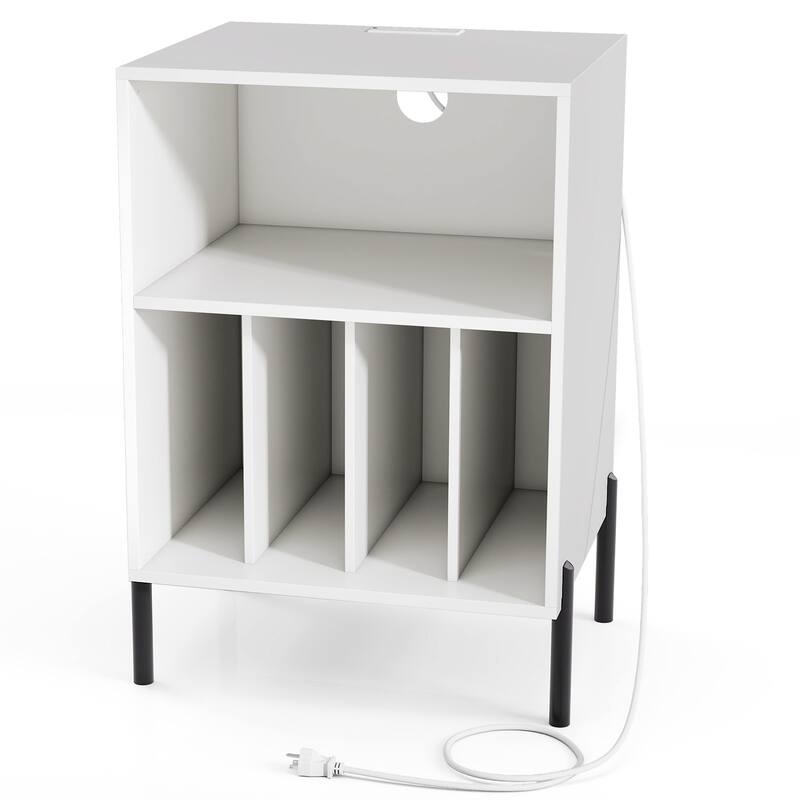 Gymax Record Player Stand w/Charging Station 5 Storage Compartments