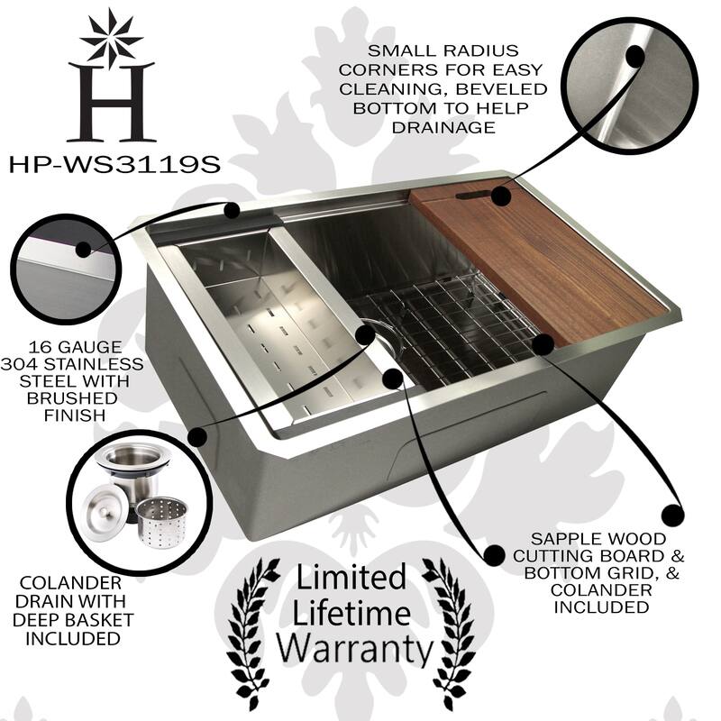 31-inch Workstation Undermount Stainless Steel Kitchen Sink - 31x 19 x 10 inches - 31x 19 x 10 inches