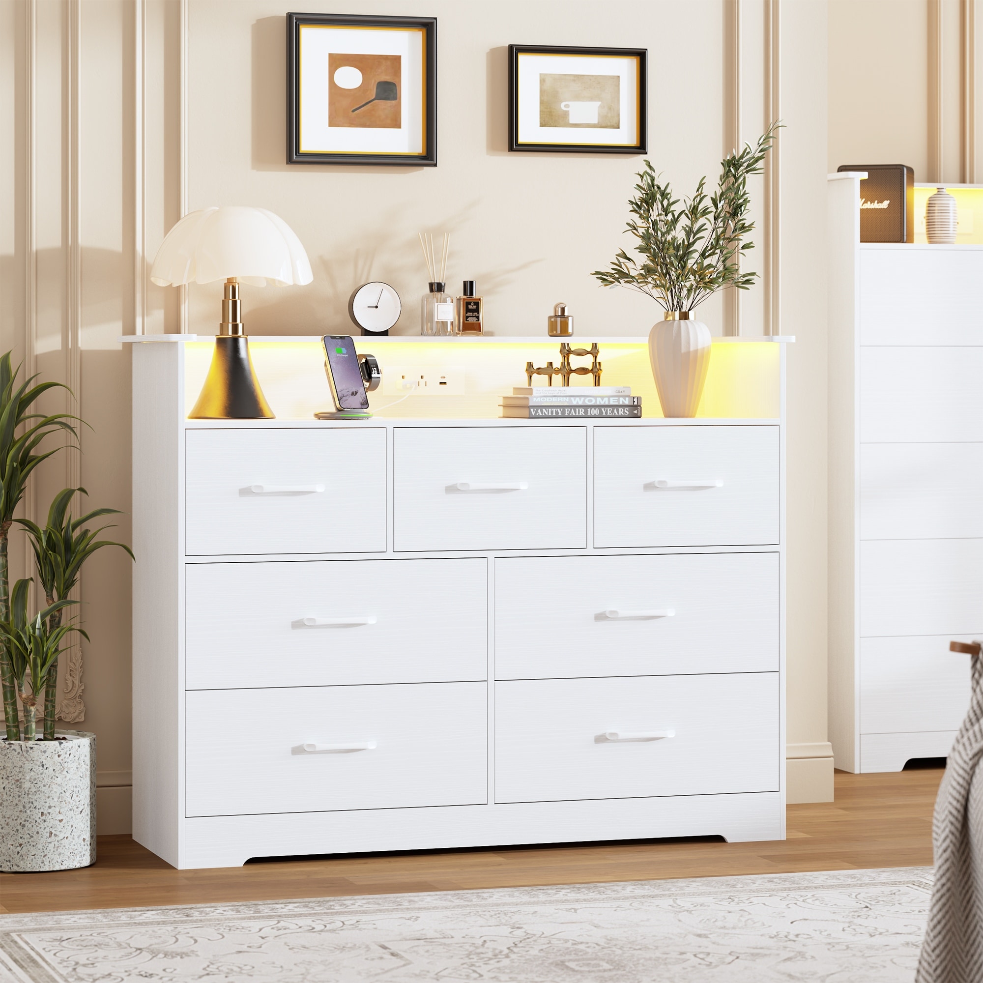 5/6/7/8 Drawer Dresser for Bedroom - 47 in Tall Chest of Drawers with LED Light and Charging Station