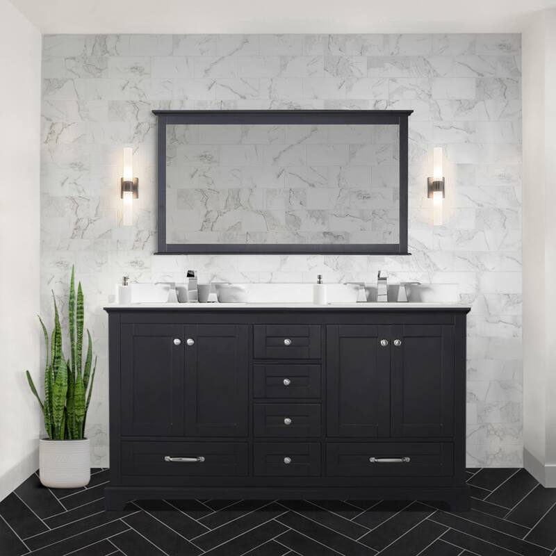 Dukes 60 in. W x 22 in. D Espresso Double Bath Vanity, White Quartz Top, Faucet Set, and 58 in. Mirror - Brown - Espresso Finish - Double Vanities